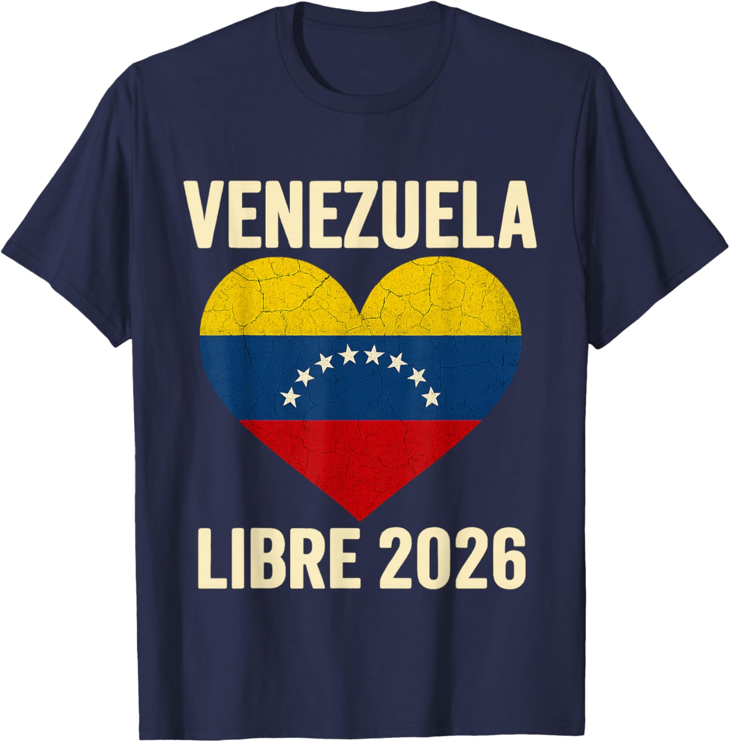 Venezuela Libre 2026 Free Venezuela Heart Flag T-Shirt - T-Shirt | Navy