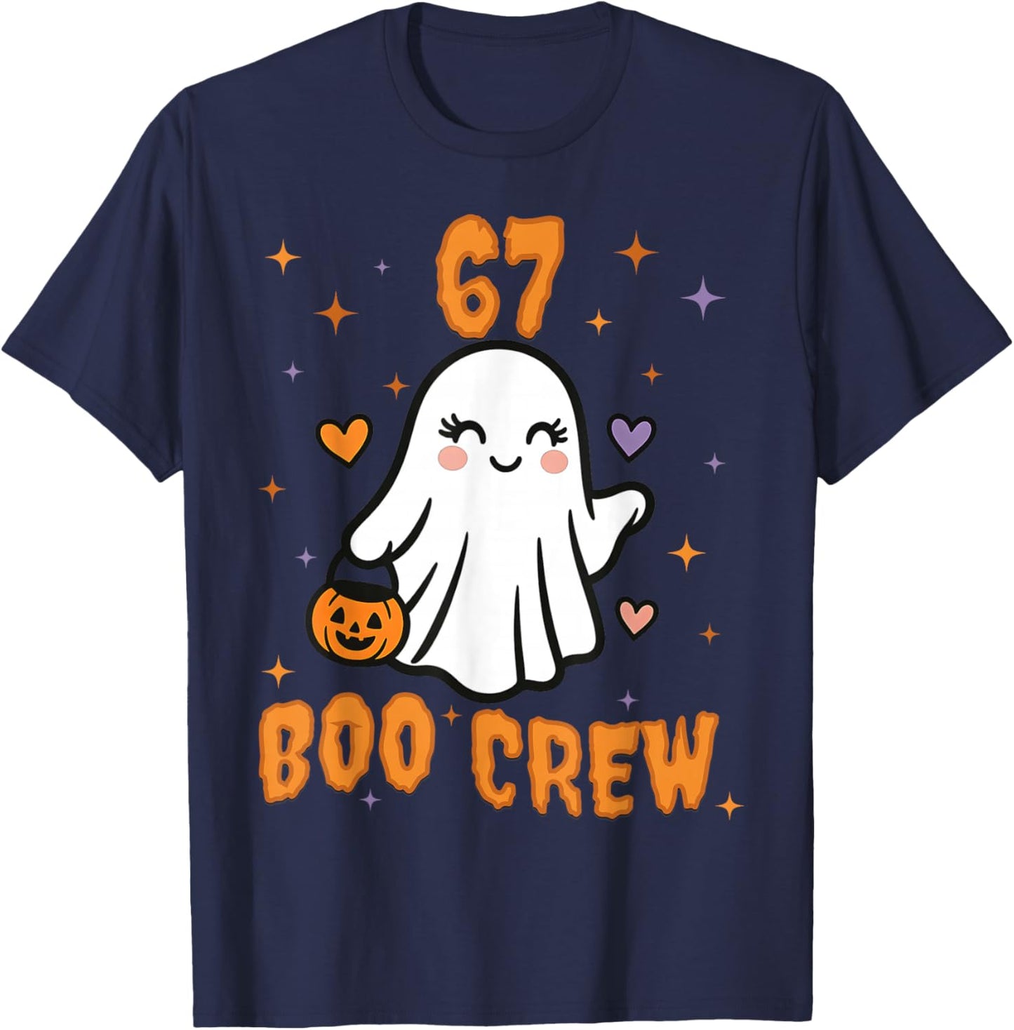 67 Halloween Ghost Boo Crew Matching Funny Brainrot Girls T-Shirt - T-Shirt | Navy