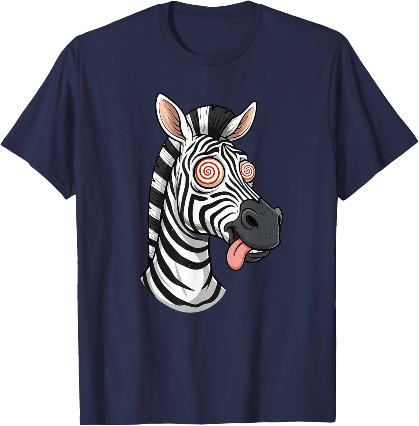 Crazy Zebra with Swirl Eyes Tongue Out T-Shirt - T-Shirt | Navy