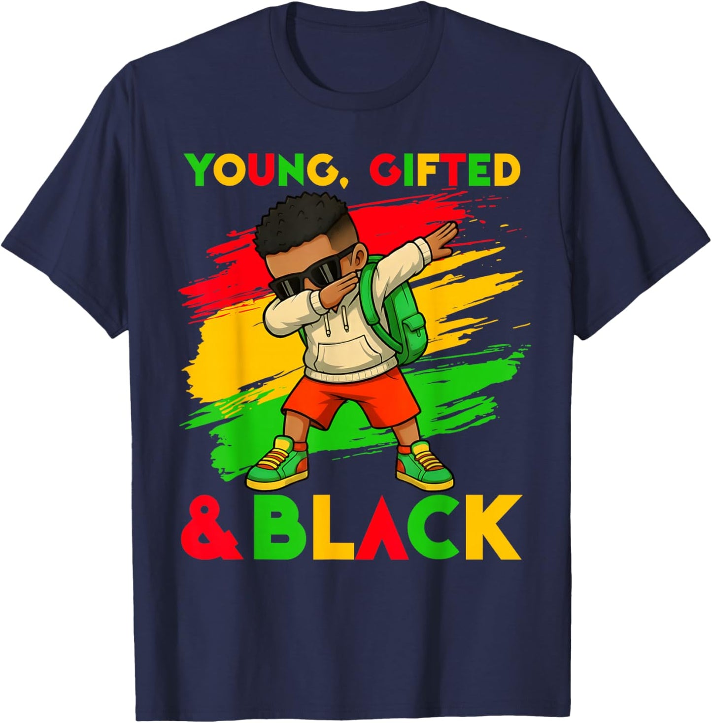 Black History Month Young Gifted & Black Cute Dabbing Boys T-Shirt - T-Shirt | Navy
