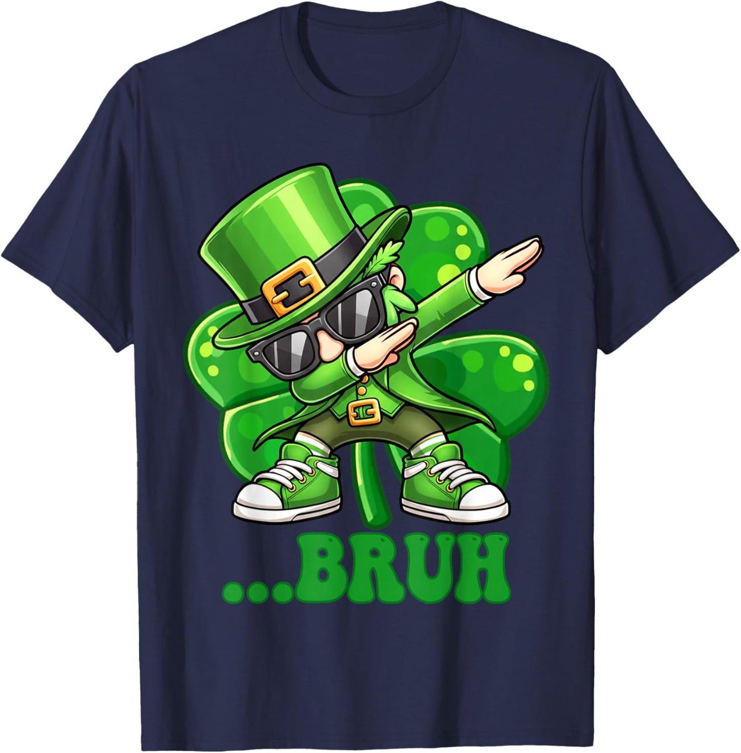 Shamrock Leprechaun Dabbing Bruh Funny St. Patrick’s Day T-Shirt - T-Shirt | Navy