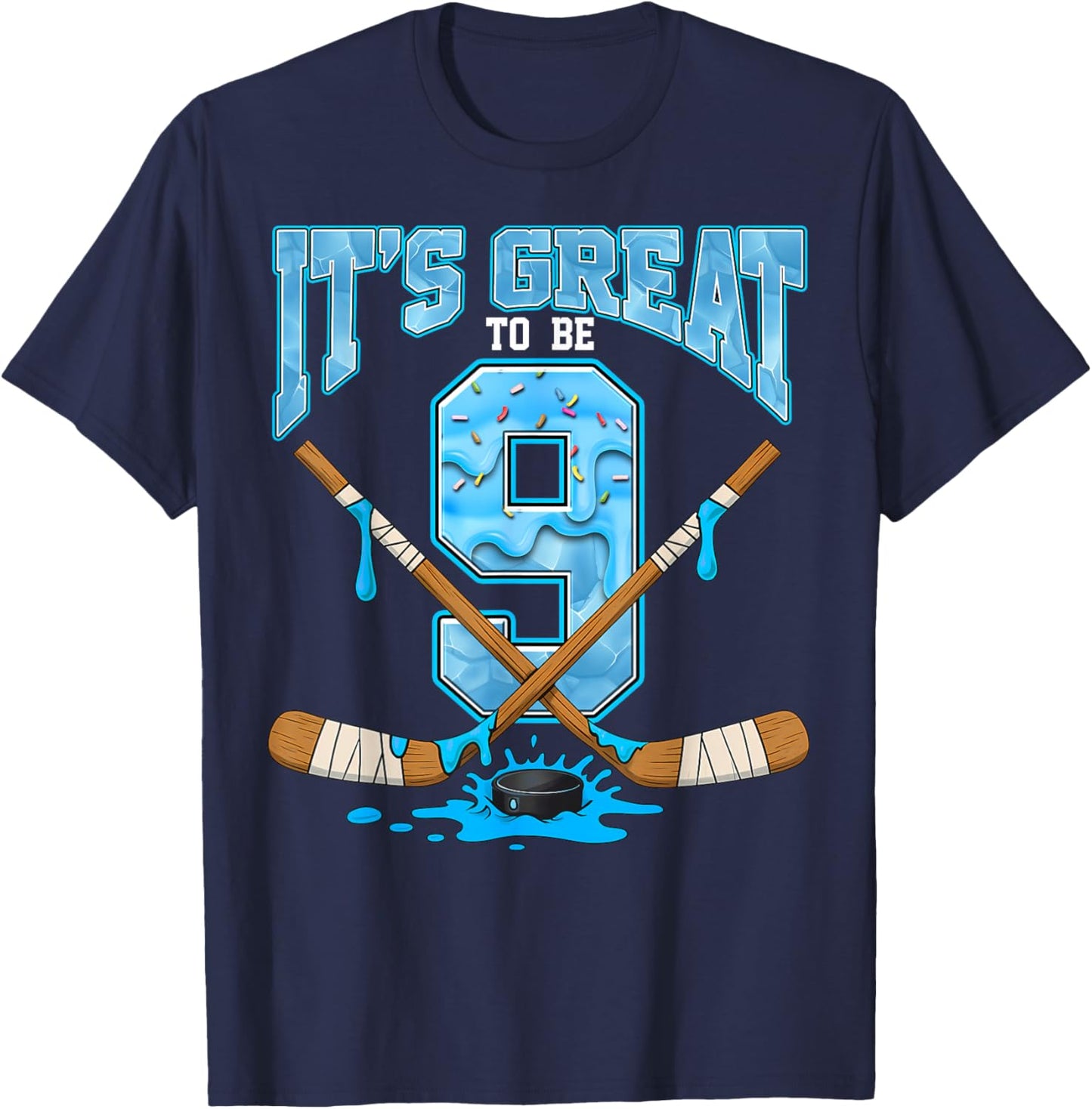9th Birthday Hockey Lovers It's Great to Be 9 Years Old T-Shirt - T-Shirt | Navy