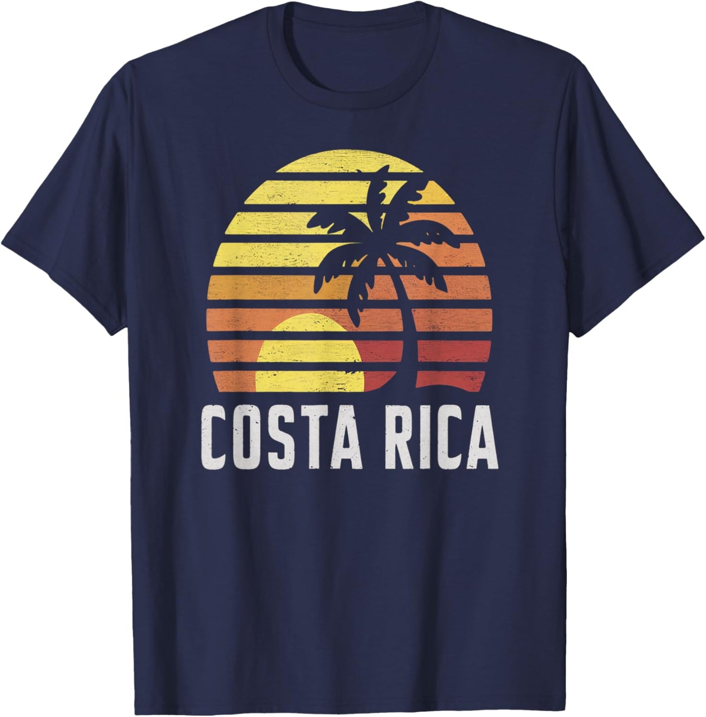 Costa Rica Retro Sunset Scene with Palm and Horizon Vibes T-Shirt - T-Shirt | Navy