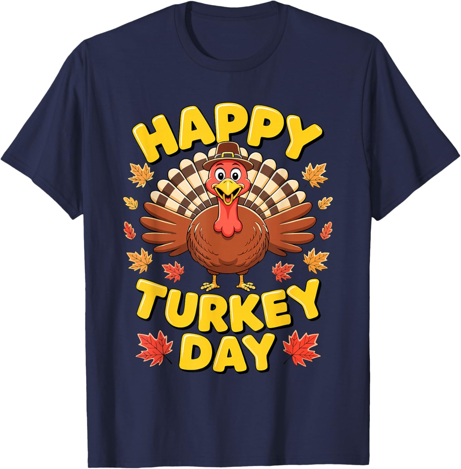 Happy Turkey Day Shirt Men Women Kids Family Thanksgiving T-Shirt - T-Shirt | Navy