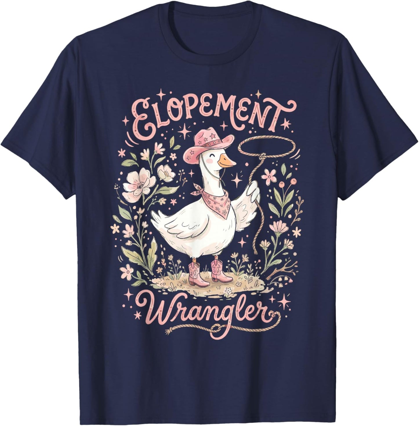 Elopement Wrangler ABA Behavior Analyst RBT Floral Goose T-Shirt - T-Shirt | Navy