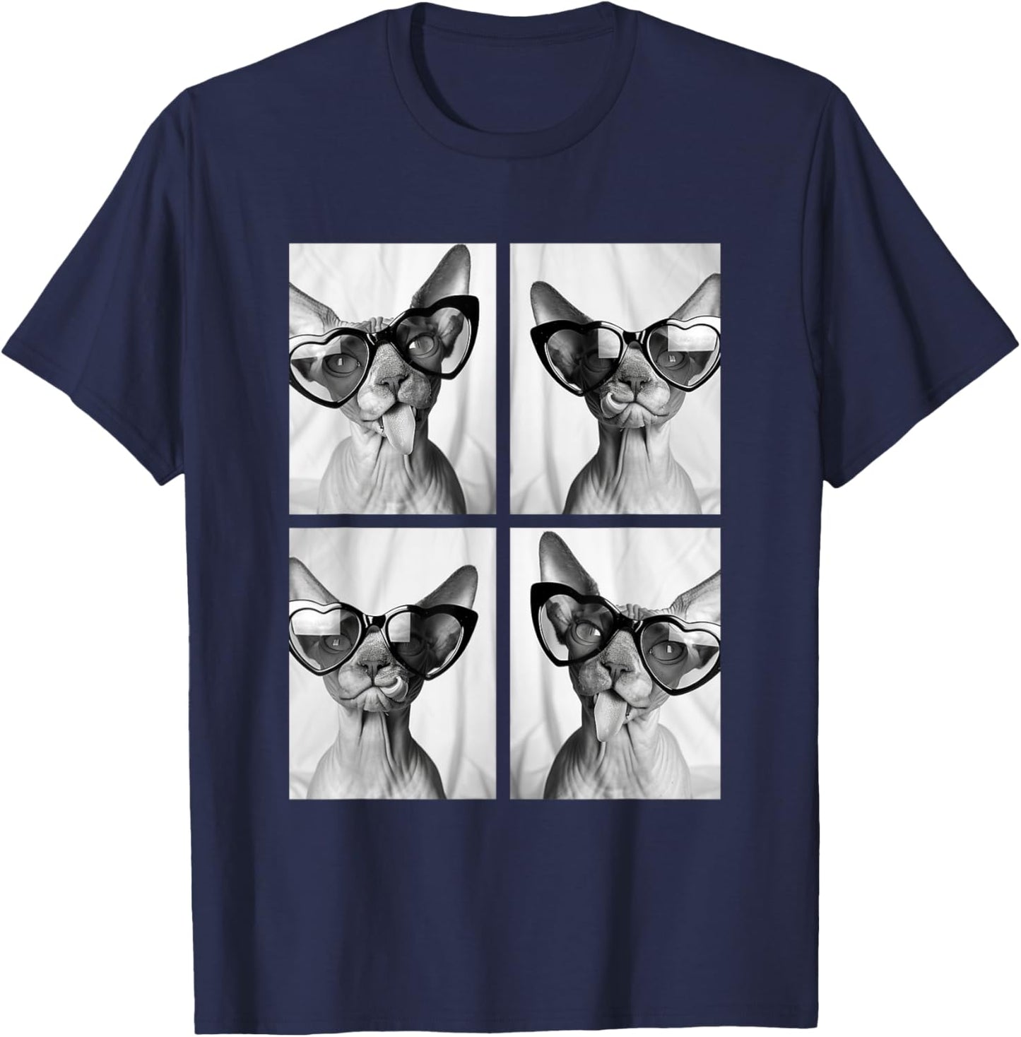Sphynx Cats with Hearts Sunglasses Funny Valentine's Day T-Shirt - T-Shirt | Navy