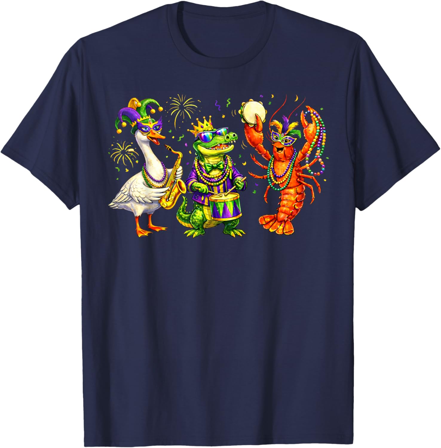 ABC Alligator Brown Pelican Crawfish Louisiana Mardi Gras T-Shirt - T-Shirt | Navy