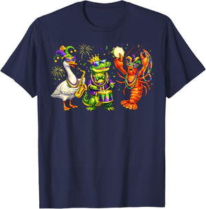 ABC Alligator Brown Pelican Crawfish Louisiana Mardi Gras T-Shirt - T-Shirt | Navy