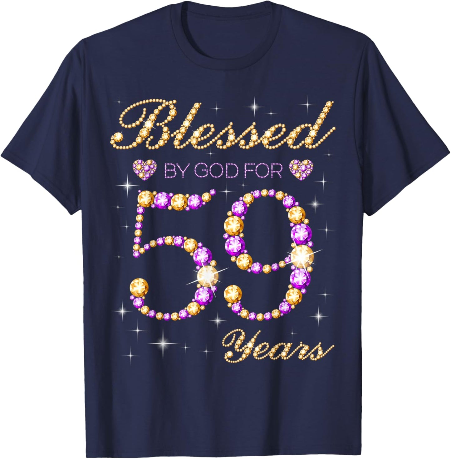 Blessed by God for 59 Years Old Birthday Party Cute Bday T-Shirt - T-Shirt | Navy