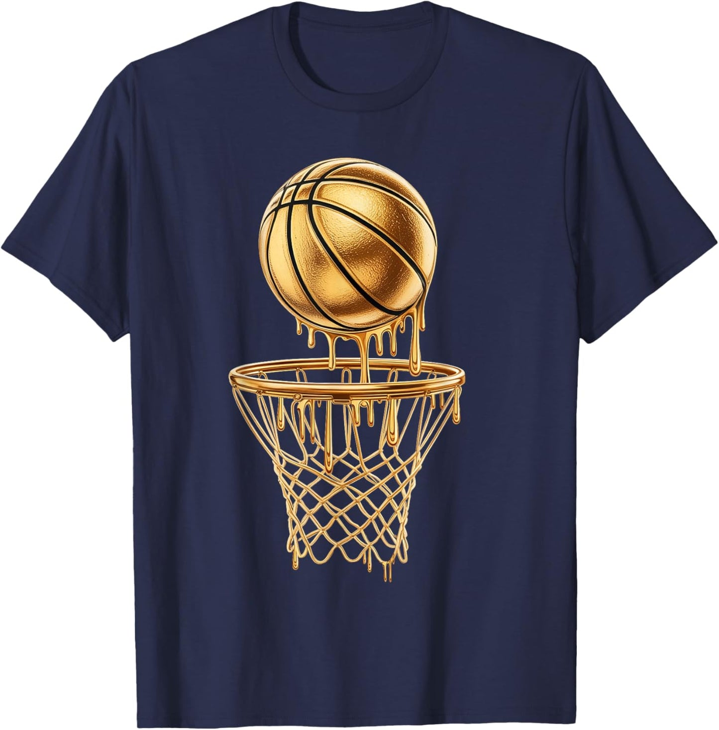 Gold Dripping Basketball Sport Men Boys Youth Kid Basketball T-Shirt - T-Shirt | Navy