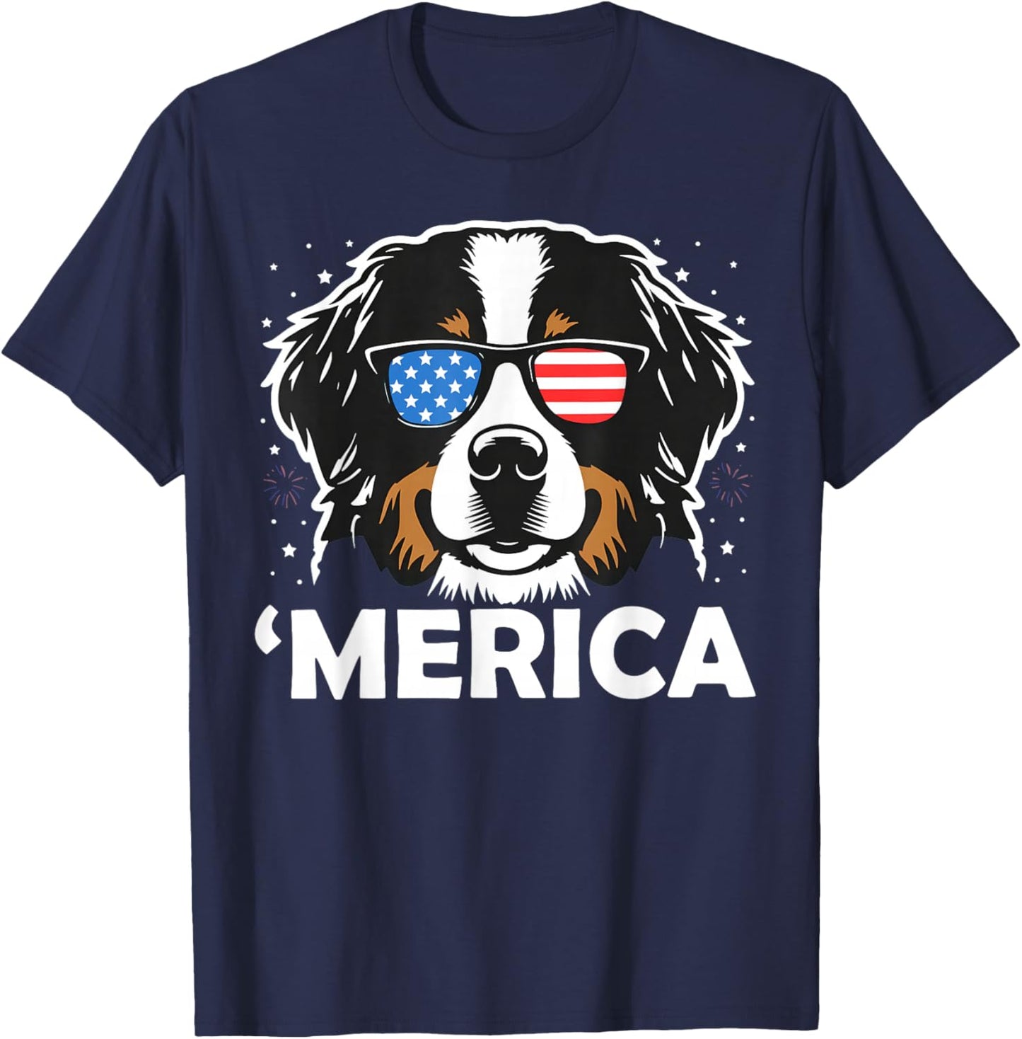 Merica Dog Patriotic Bernese USA Lover Design T-Shirt - T-Shirt | Navy