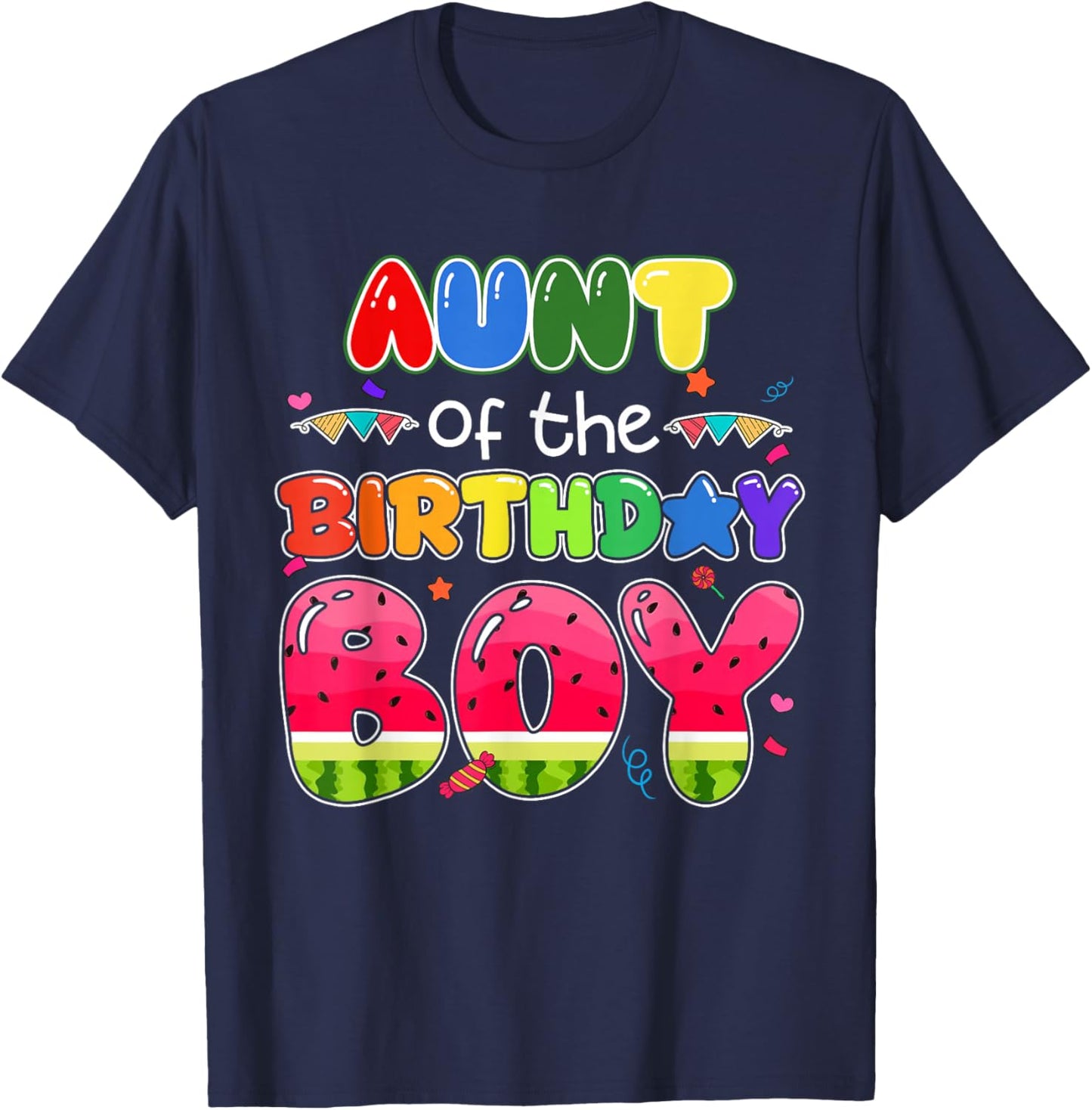 Aunt of The Birthday Boy Melon Family Matching Funny T-Shirt - T-Shirt | Navy
