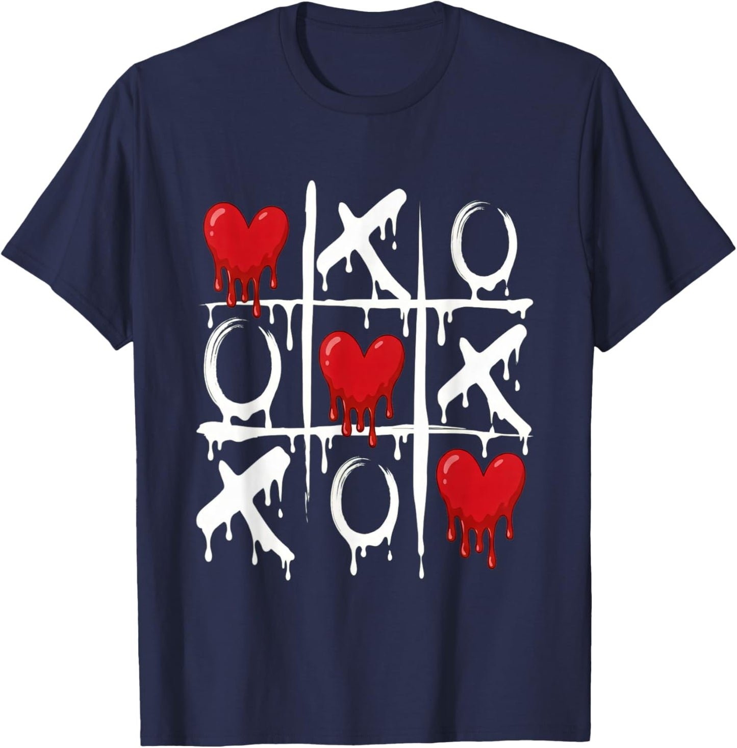 Valentine Tic Tac Toe Love Red Heart Cute Couple Romantic T-Shirt - T-Shirt | Navy