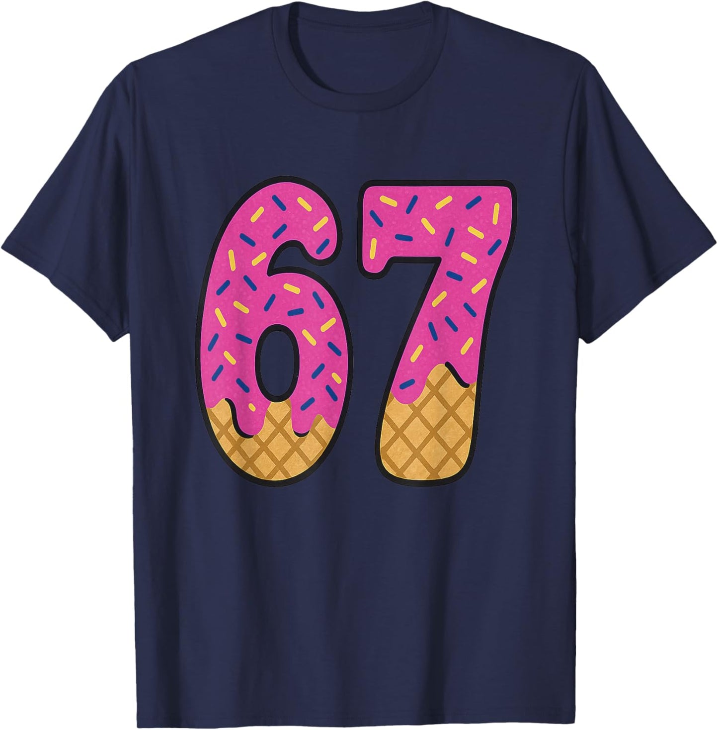 67 Ice Cream Drip Meme Six Seven Waffle Teen Kid Slang T-Shirt - T-Shirt | Navy