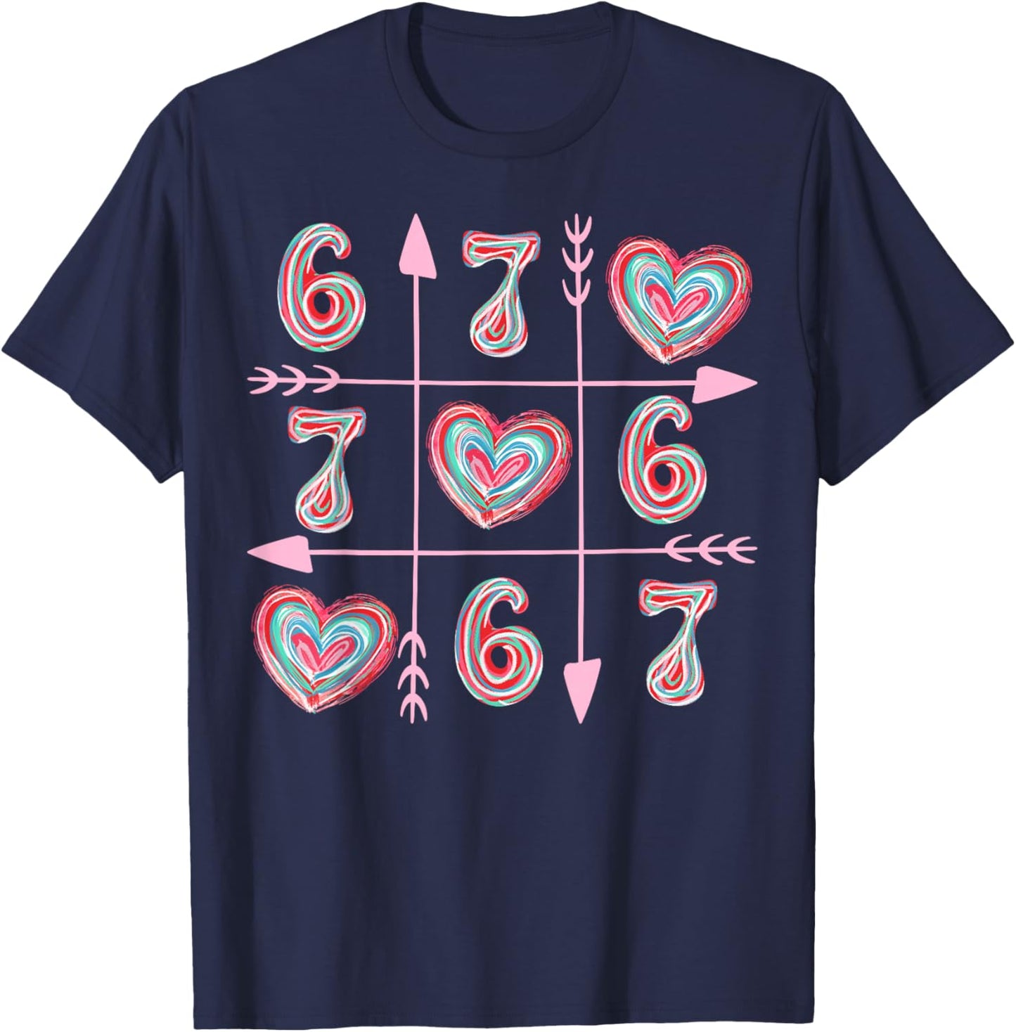 Valentine Six Seven 67 Meme Heart Boy Girl Colorful T-Shirt - T-Shirt | Navy