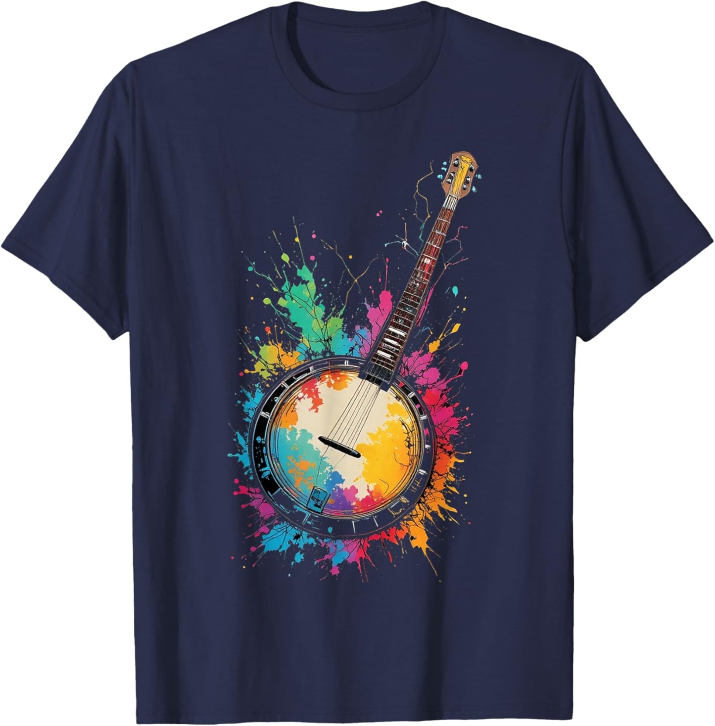Colorful Bluegrass Banjo Color Splashes Music Lover T-Shirt - T-Shirt | Navy