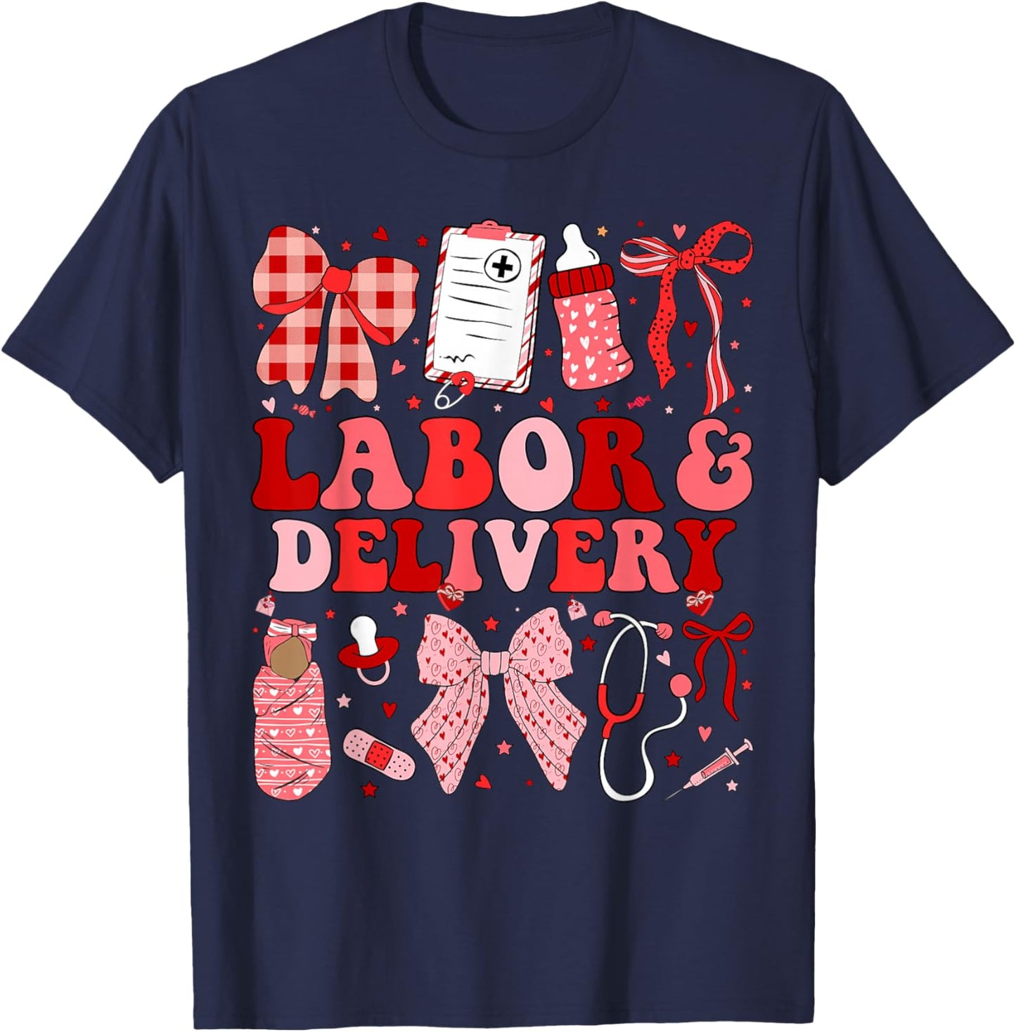 Labor and Delivery Nurse Coquette L&D Nurse Valentines T-Shirt - T-Shirt | Navy