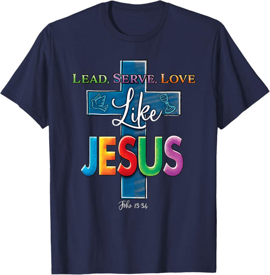 Lead Serve Love Like Jesus Catholic School Week Teacher Kids T-Shirt - T-Shirt | Navy