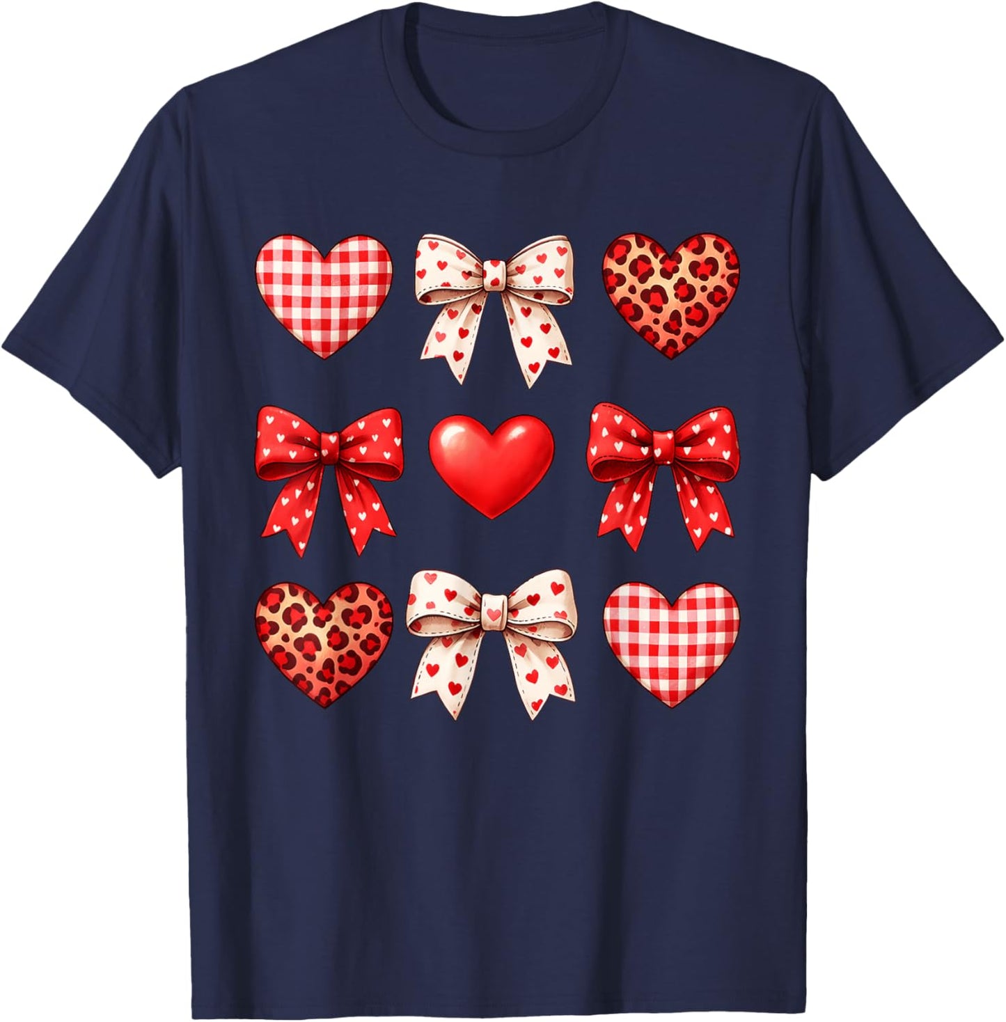 Cute Girls Women Valentines Heart Coquette Bow Kids Teens T-Shirt - T-Shirt | Navy