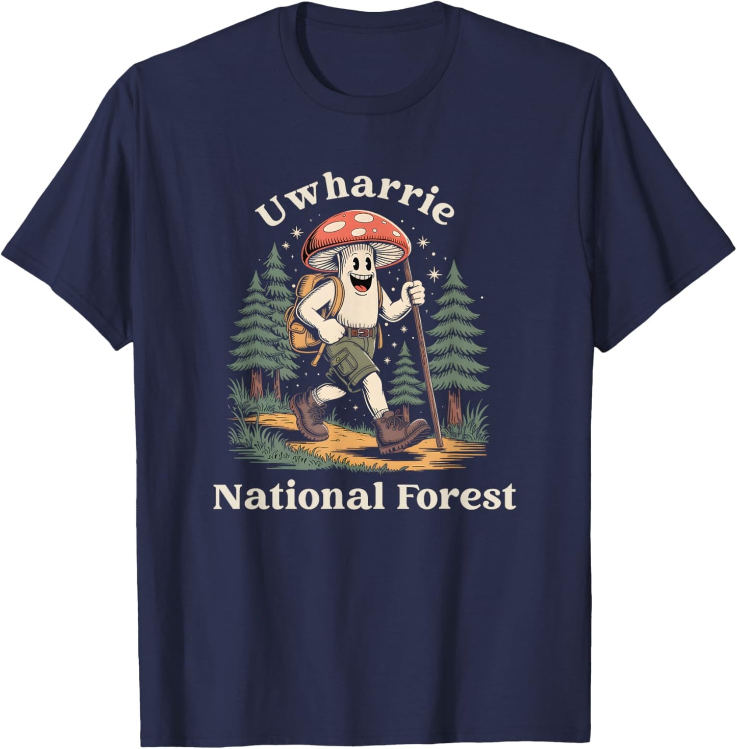 Uwharrie National Forest North Carolina Hiking Mushroom T-Shirt - T-Shirt | Navy