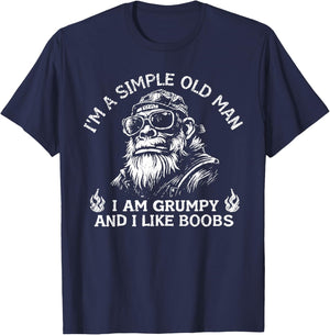 I'm A Simple Old Man I Am Grumpy and I Like Boobs Monkey T-Shirt - T-Shirt | Navy