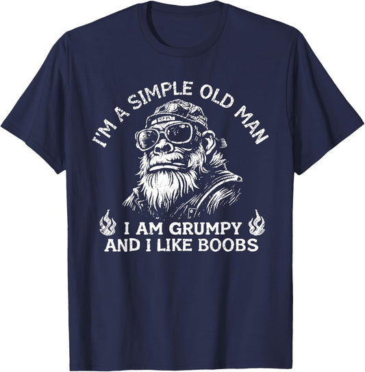 I'm A Simple Old Man I Am Grumpy and I Like Boobs Monkey T-Shirt - T-Shirt | Navy