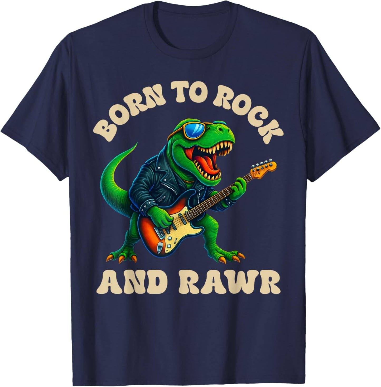 Born to Rock and Rawr, Cute Dinosaur, Boys Girls Kids T-Shirt - T-Shirt | Navy