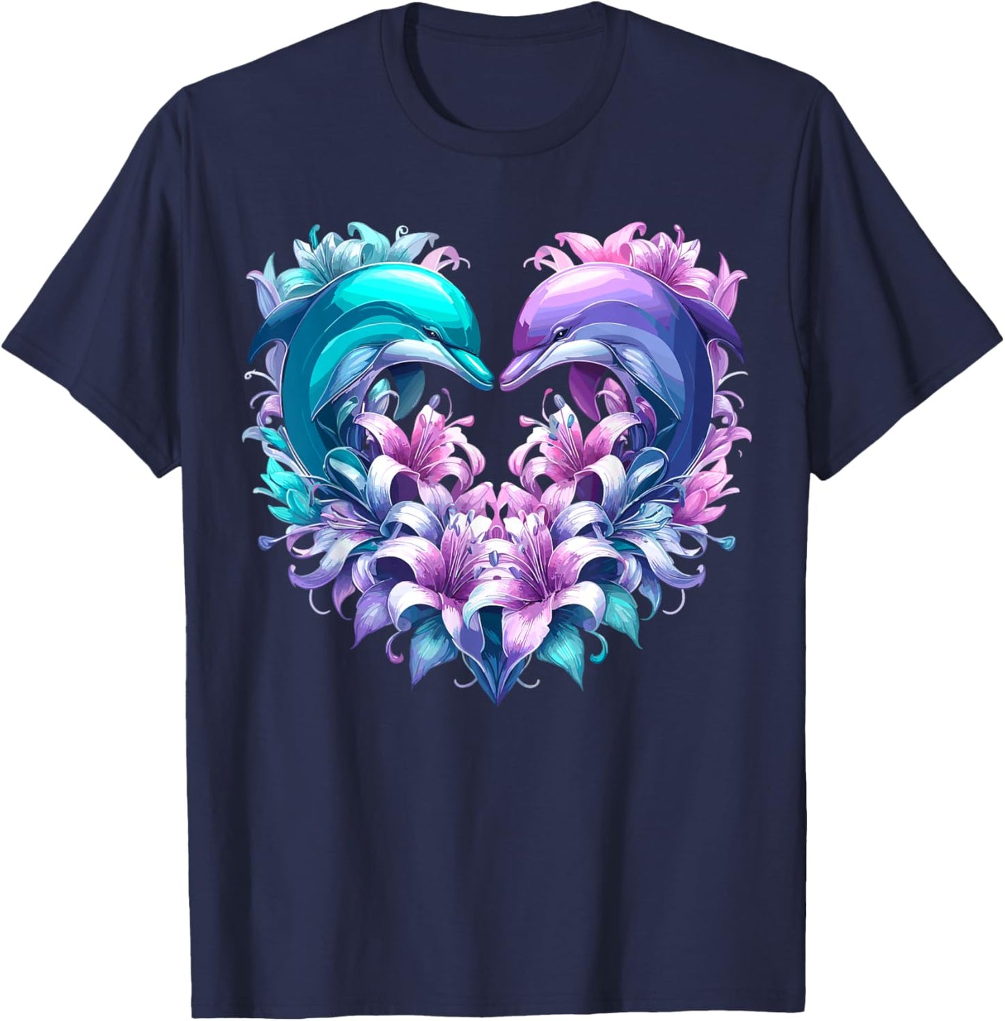 Dolphin Floral Ocean Animal T-Shirt - T-Shirt | Navy