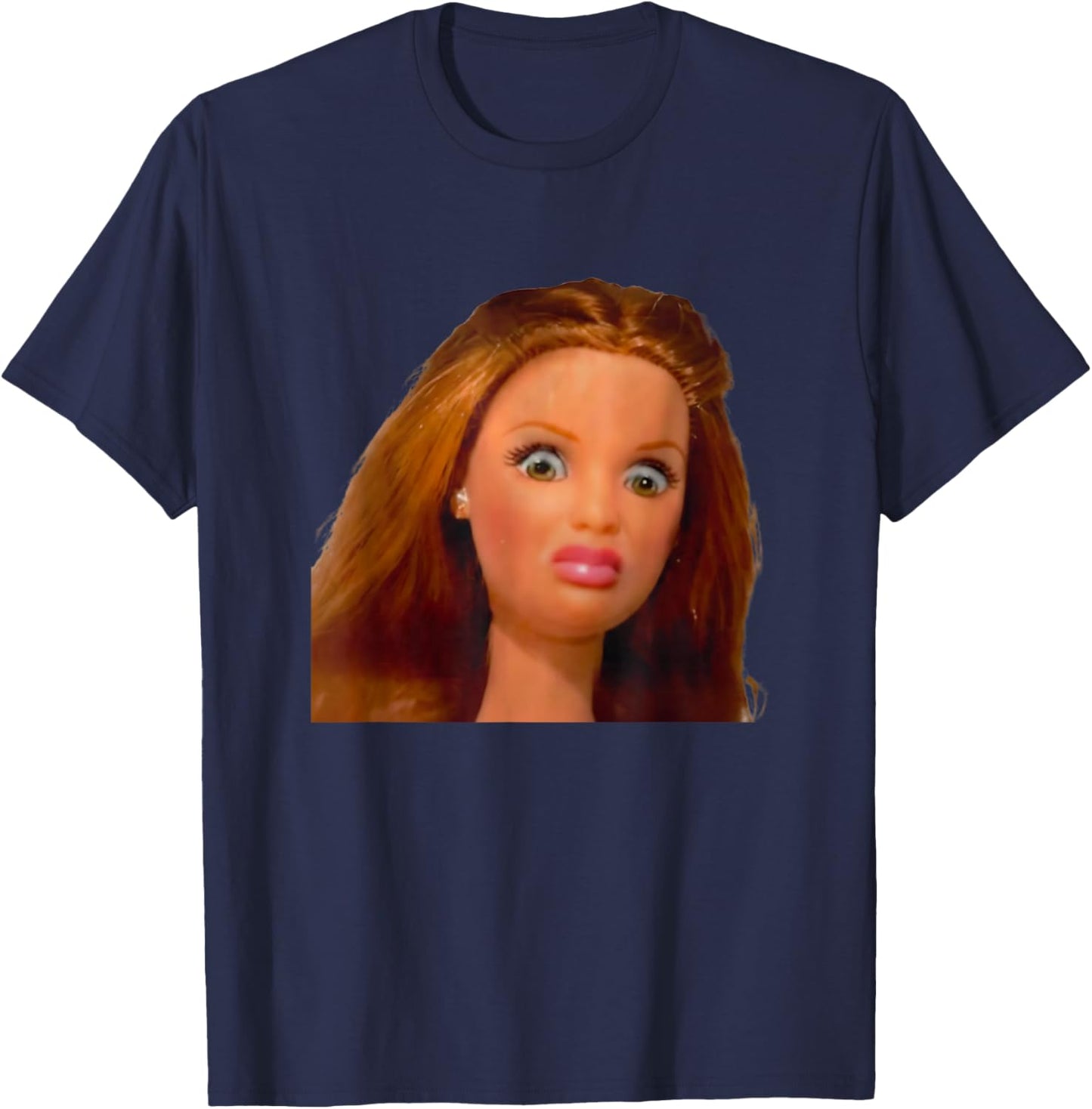 New Funny Distressed Doll Face Meme T-Shirt - T-Shirt | Navy
