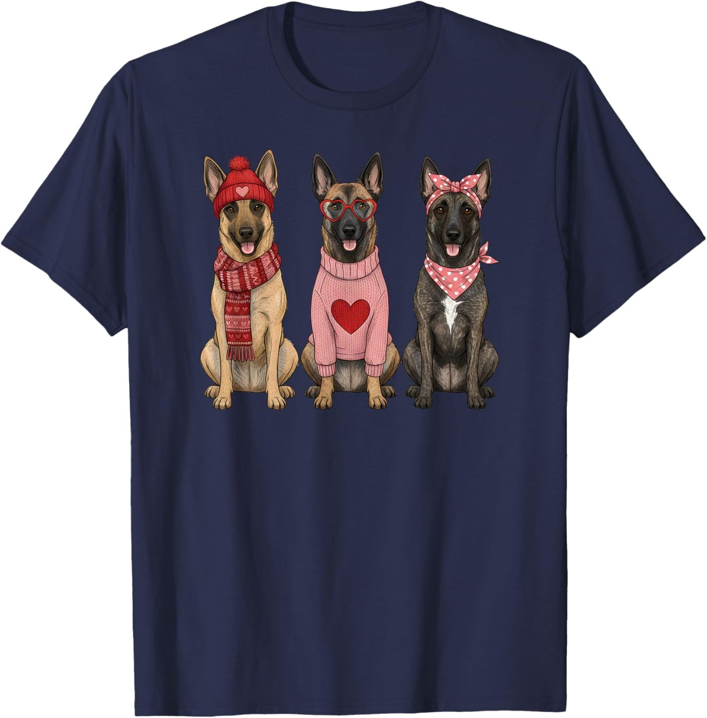 Cute Belgian Malinois Valentine Dog T-Shirt - T-Shirt | Navy
