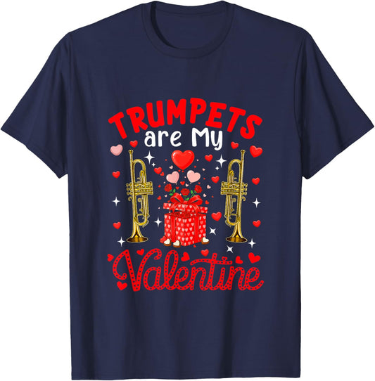 Trumpets are My Valentine Floral Heart Funny Instrument T-Shirt - T-Shirt | Navy