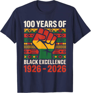 100 Years of Black Excellence History Month Centennial T-Shirt - T-Shirt | Navy