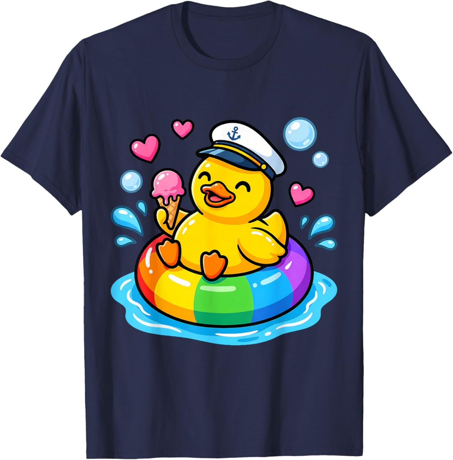 Funny Rubber Duck Holding Ice Cream Cruise T-Shirt - T-Shirt | Navy