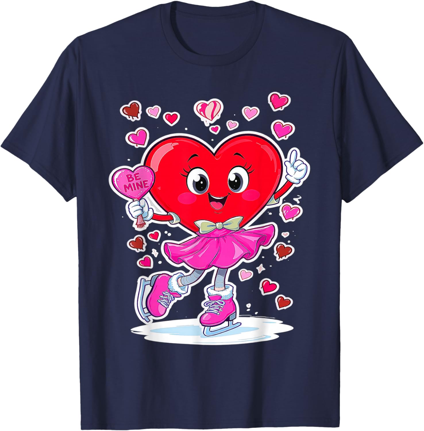 ice Skating Equipment Player Valentine Heart Costume dripped T-Shirt - T-Shirt | Navy