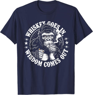 Gorilla Whiskey Goes in Wisdom Comes Out Funny Monkey T-Shirt - T-Shirt | Navy
