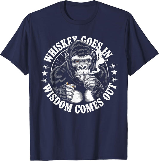 Gorilla Whiskey Goes in Wisdom Comes Out Funny Monkey T-Shirt - T-Shirt | Navy