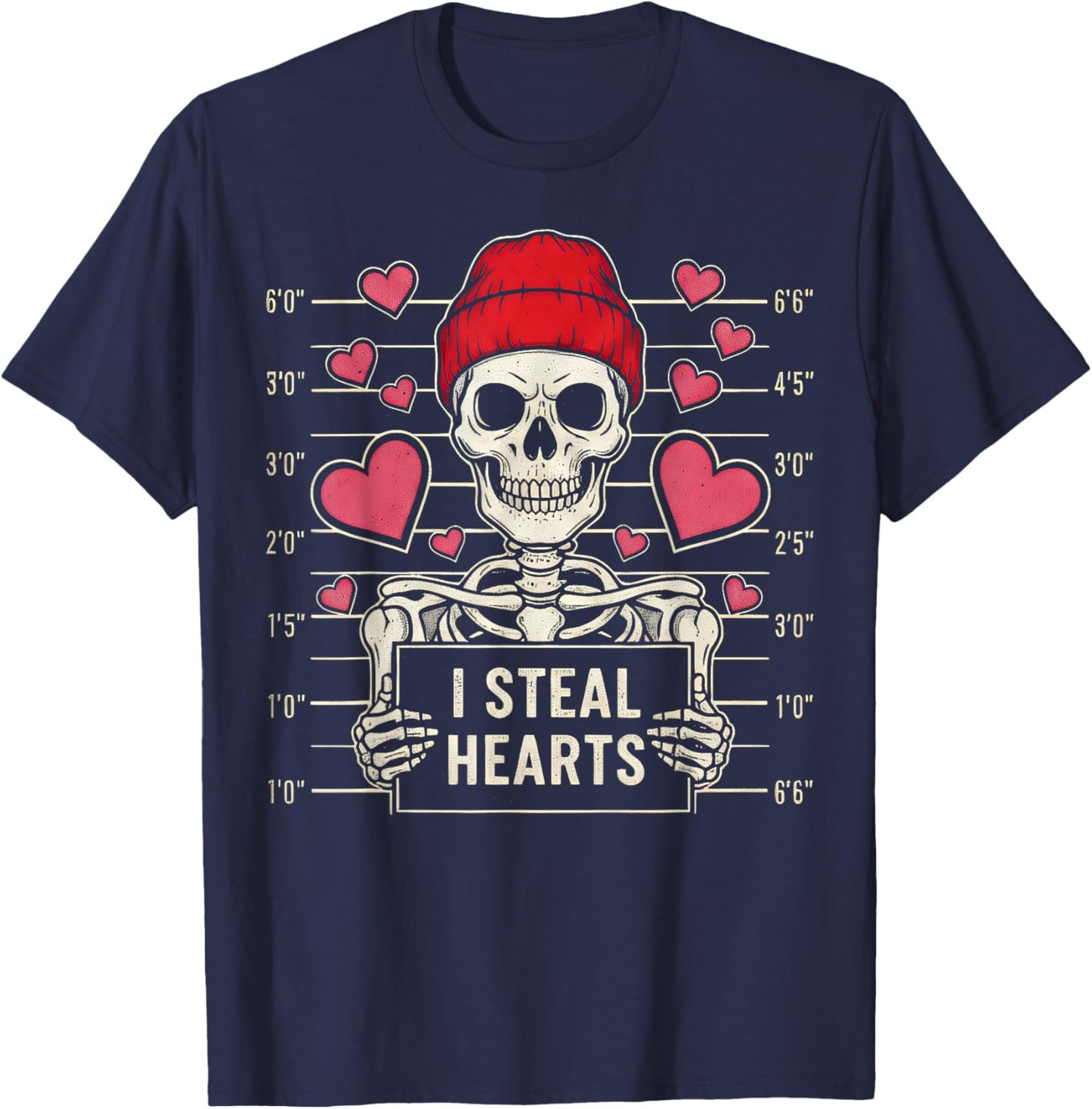 I Steal Hearts Skeleton Retro Skull Heart Funny Valentines T-Shirt - T-Shirt | Navy