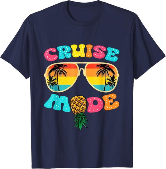 Colorful Pineapple Cruise Mode Retro Vacation Design T-Shirt - T-Shirt | Navy