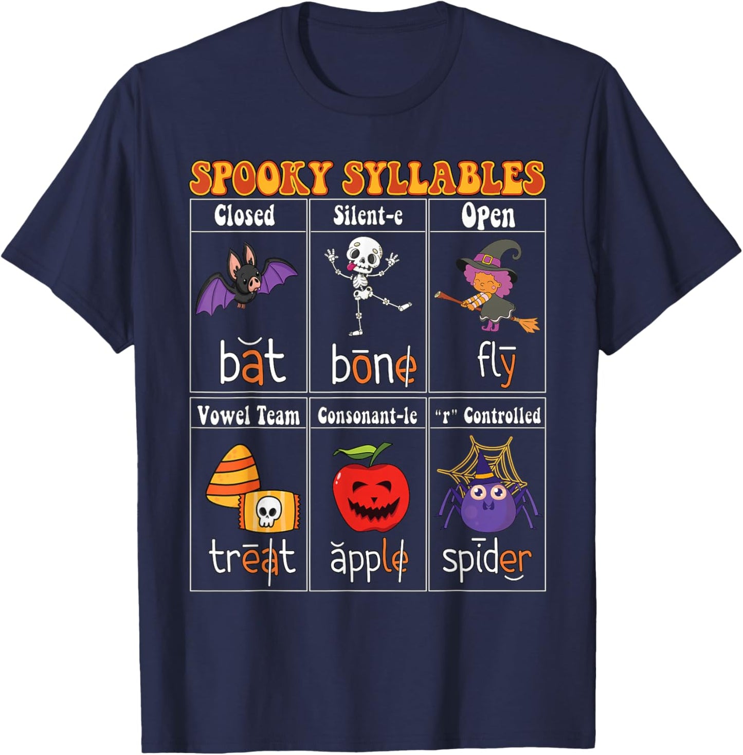 Spooky Syllables Teacher Funny Halloween Educational Kids T-Shirt - T-Shirt | Navy