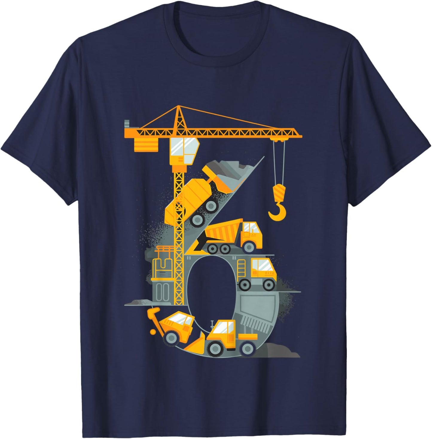 Kids 6 Year Construction Excavator 6nd Birthday Boy T-Shirt - T-Shirt | Navy