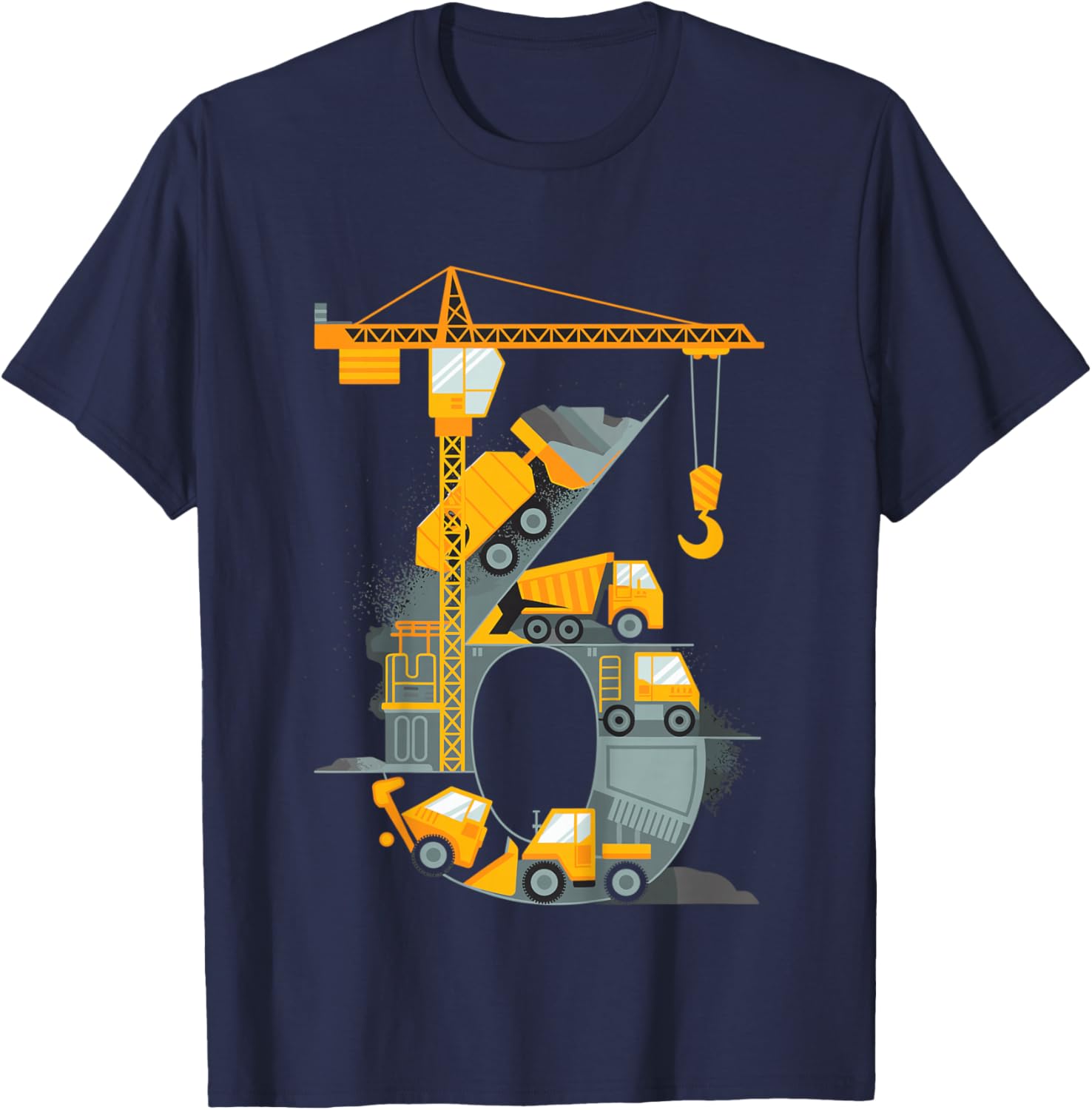 Kids 6 Year Construction Excavator 6nd Birthday Boy T-Shirt - T-Shirt | Navy