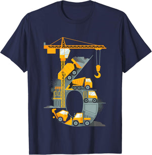 Kids 6 Year Construction Excavator 6nd Birthday Boy T-Shirt - T-Shirt | Navy