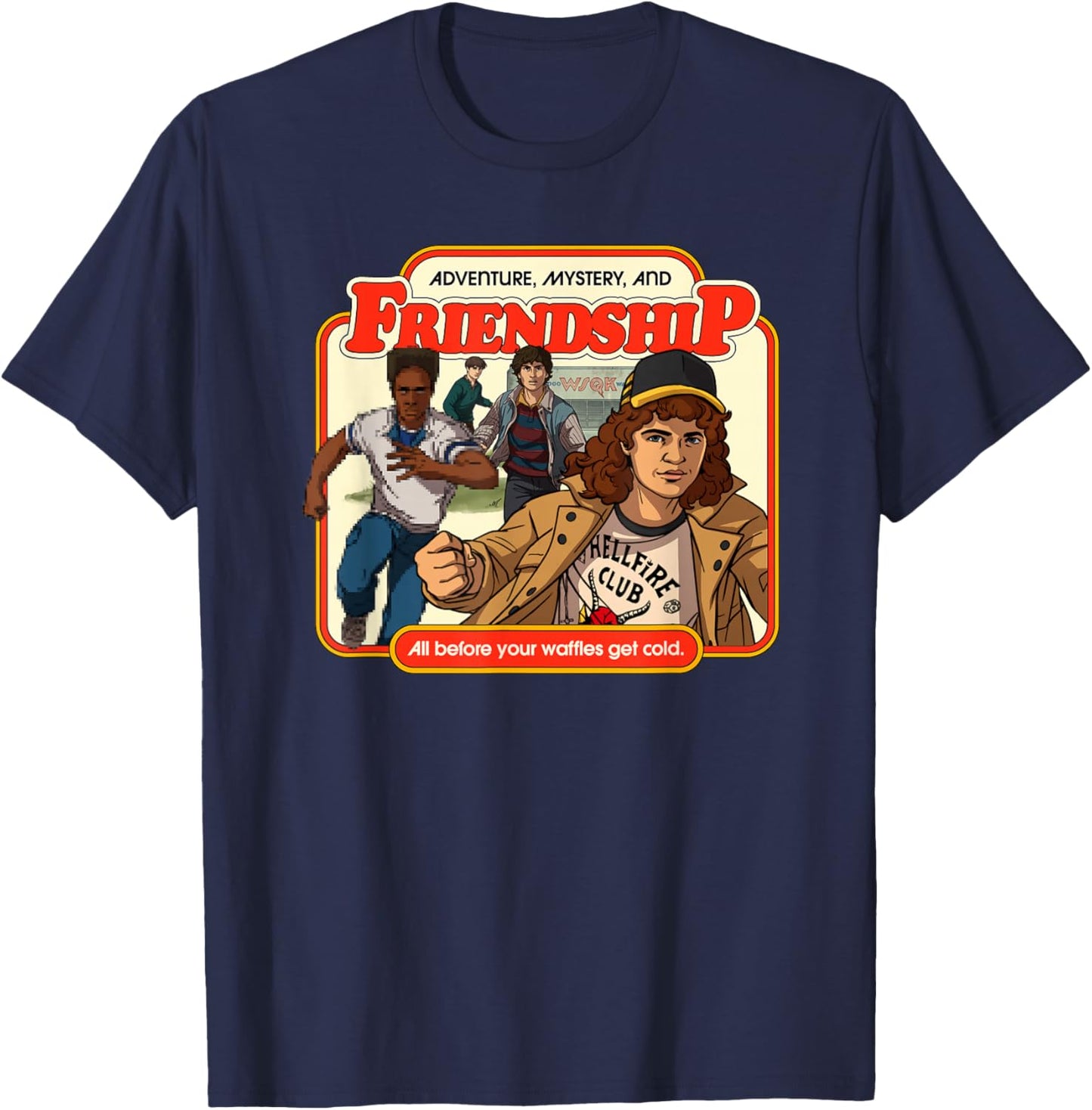 Stranger Things Adventure Mystery and Friendship WSQK Radio T-Shirt - T-Shirt | Navy