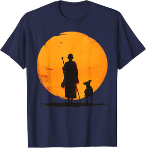Peace Walking Monks and Dog Minimalist Zen Art T-Shirt - T-Shirt | Navy