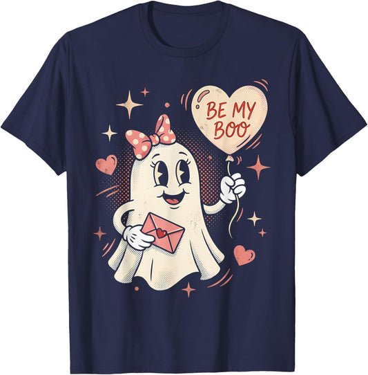 Be My Boo Ghost Heart Balloon Valentine Love Letter T-Shirt - T-Shirt | Navy