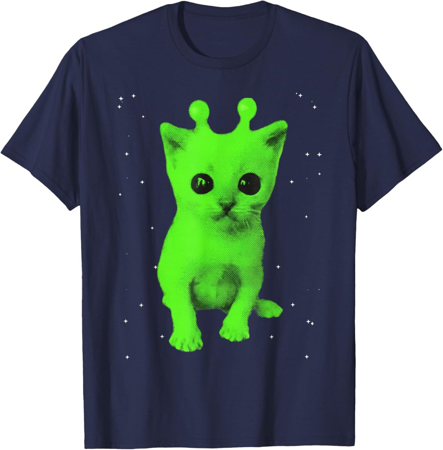 Y2k Alien UFO Cat Space Vintage 90s Retro Silly Cats Lover T-Shirt - T-Shirt | Navy