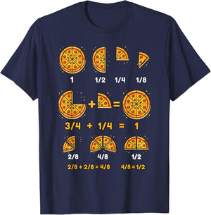 Funny Pizza Fractions Math Teacher Student Humor T-Shirt - T-Shirt | Navy