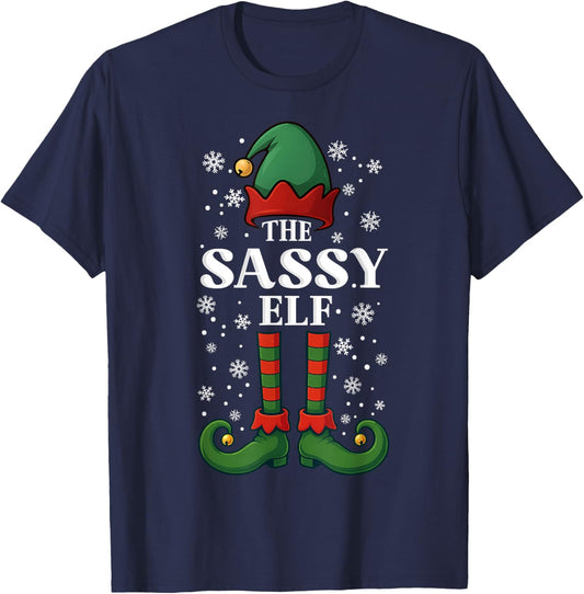 Xmas Family Matching The Sassy Elf Mom Women Girls Christmas T-Shirt - T-Shirt | Navy