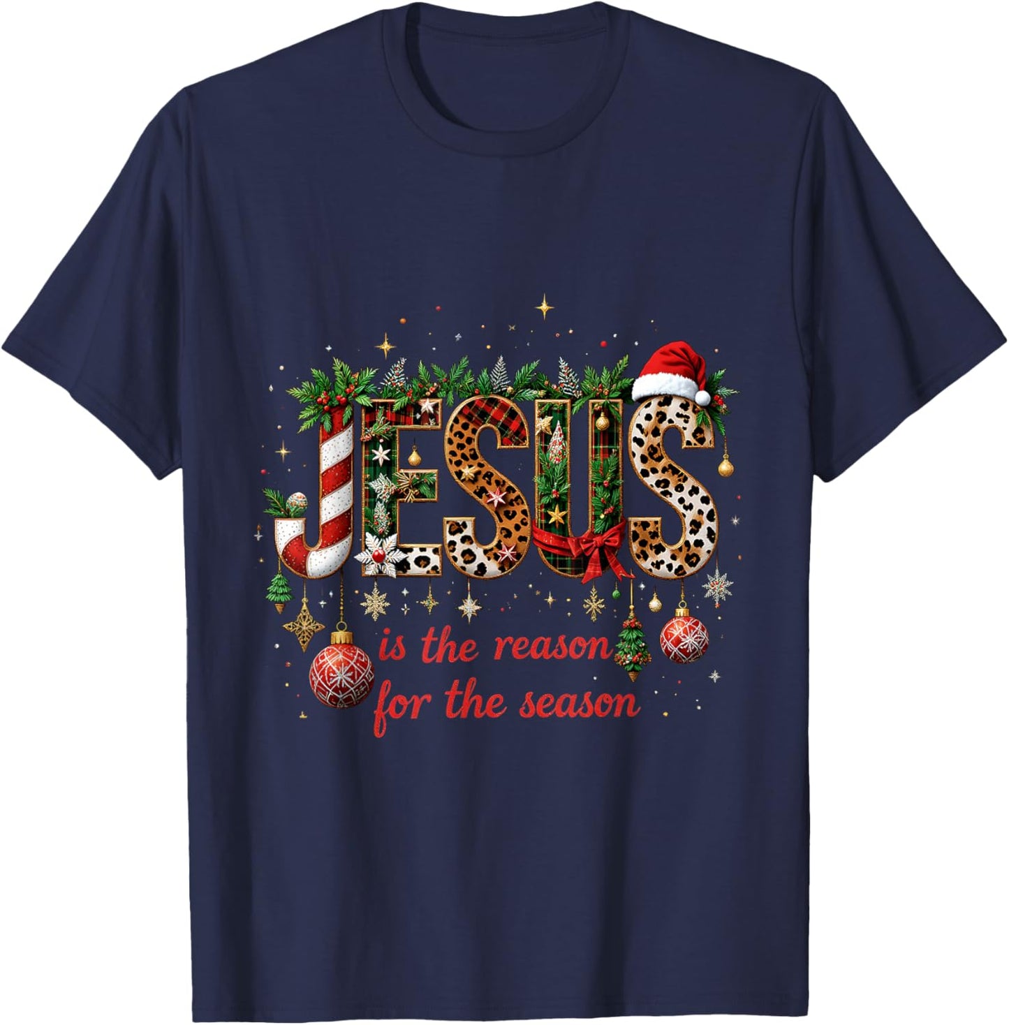 Christmas Jesus is The Reason for Season Xmas Christian T-Shirt - T-Shirt | Navy