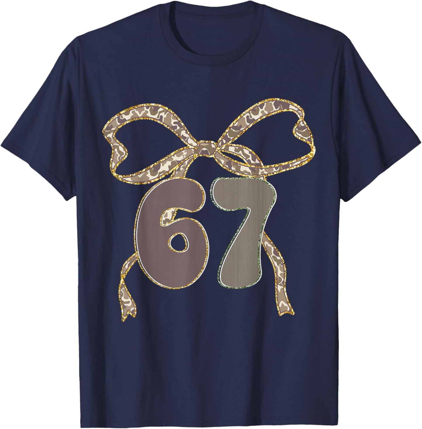 Six Seven Coquette Girl Bow Camo Meme 67 Funny Number Slang T-Shirt - T-Shirt | Navy